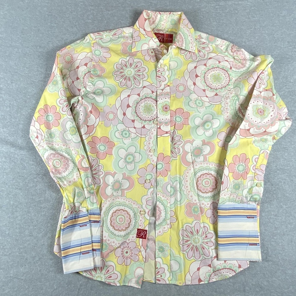 Rufus Shirt Mens Small Yellow Floral Long Sleeve Button Front Made USA‎